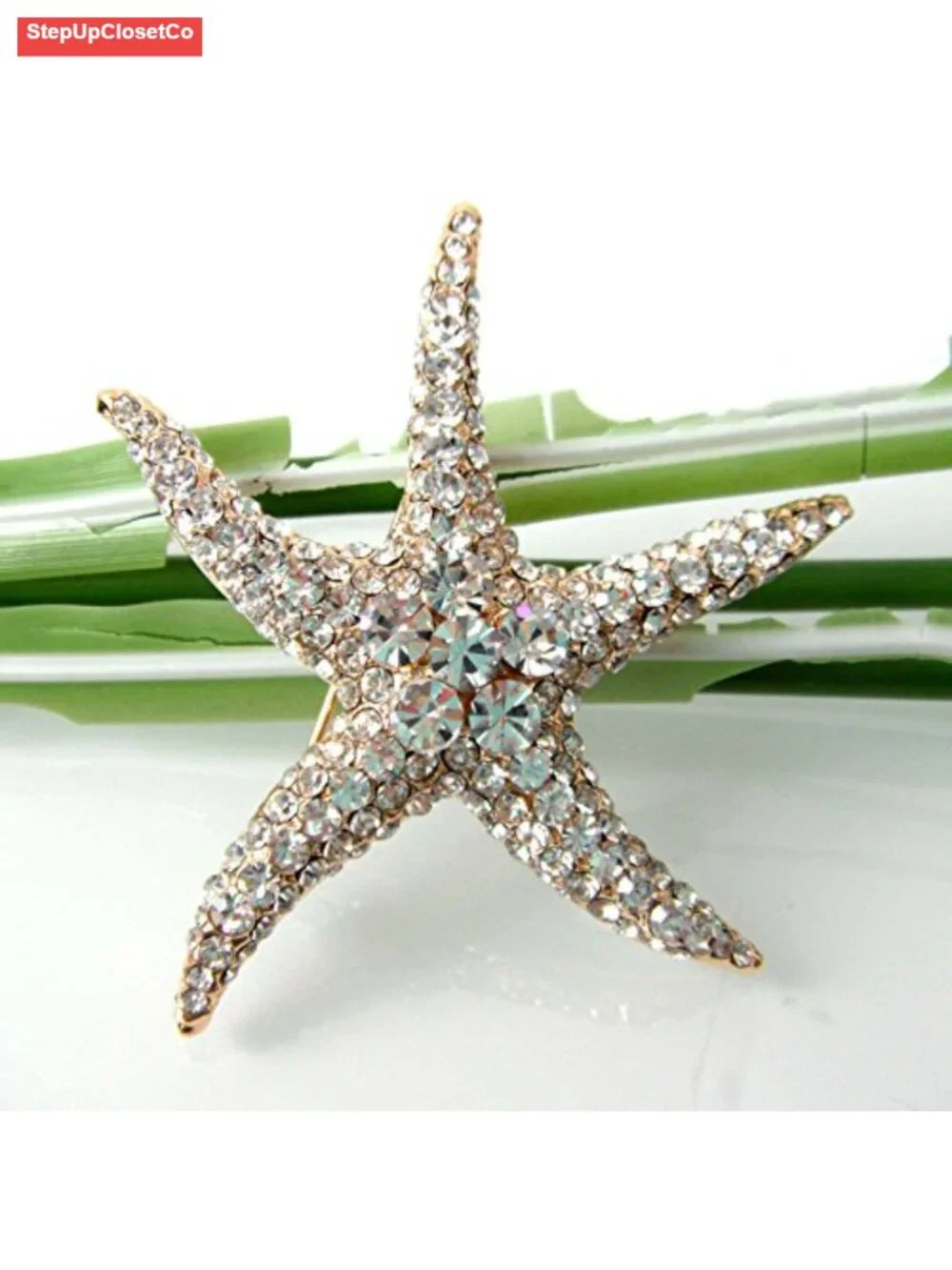 18k Gold Plated Multi-Color Crystal Starfish Brooch Pin